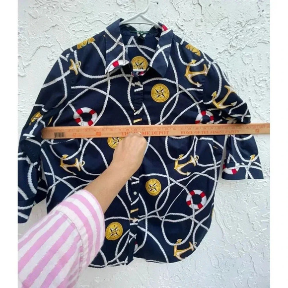 Vintage Lauren Ralph Lauren Womens Nautical Sailor Anchor Button Down Shirt 1X - Picture 4 of 9